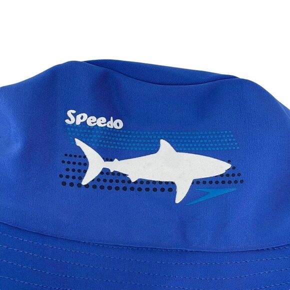 Speedo Bucket Hat Kids L/XL Blue Shark UV 50 Sun Protection Beach Chin Strap Cap - Picture 3 of 6